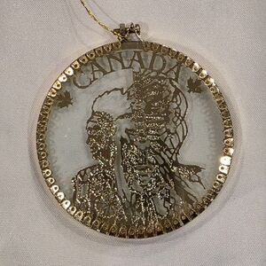 Vintage Canada Souvenir Aboriginal Gold Tone Metal & Glass Christmas Ornament